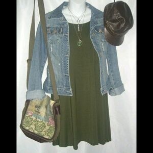 Tres Bien Army Green Swing Dress Tunic Sz S NWT